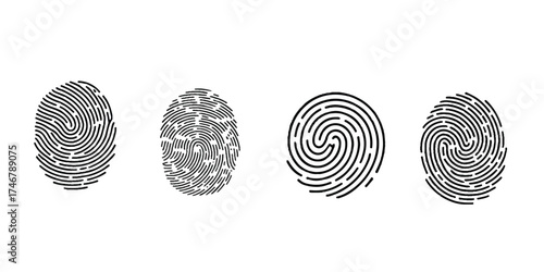 Finger print id authentication symbol set. Fingerprint, biometric,set of finger print fingerprint lock secure security logo vector icon.