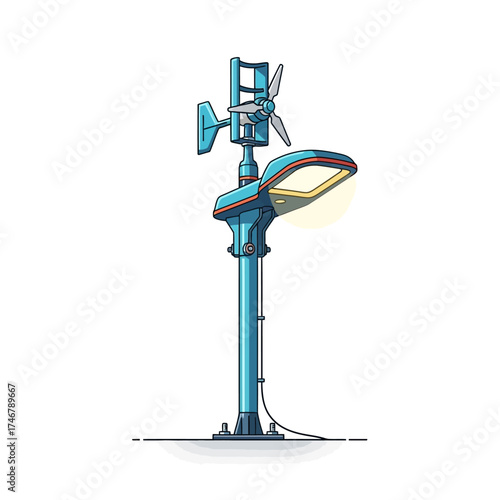 Vector art of smart street light powered by wind turbine