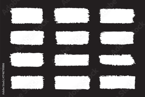 Great creative grunge box - paint texture, brushstrokes with spray splashes, highlighters, underline. Vector stencil lines, diverse brush strokes set. Hand drawn paint lines. Vector graphic set