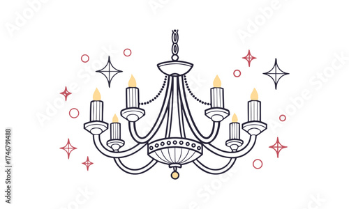Crystal Bead Chandelier Icons – Elegant Ceiling Fixtures, Clean Vector on White, interior elements, easily editable.