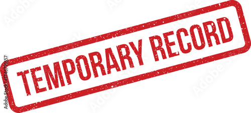 A grunge style red rectangular stamp with TEMPORARY RECORD text, useful for administrative file management