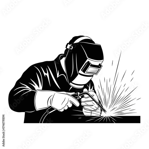 Welder working with sparks flying from metal.
