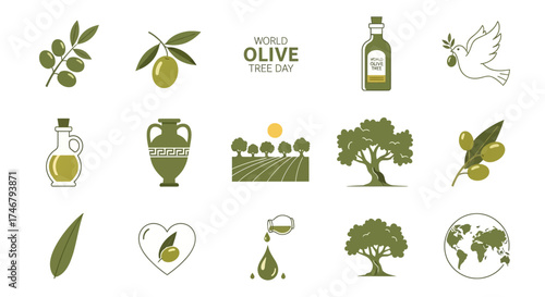 Olive Tree Day Icons of Olives, Oil, and Peace for Celebration