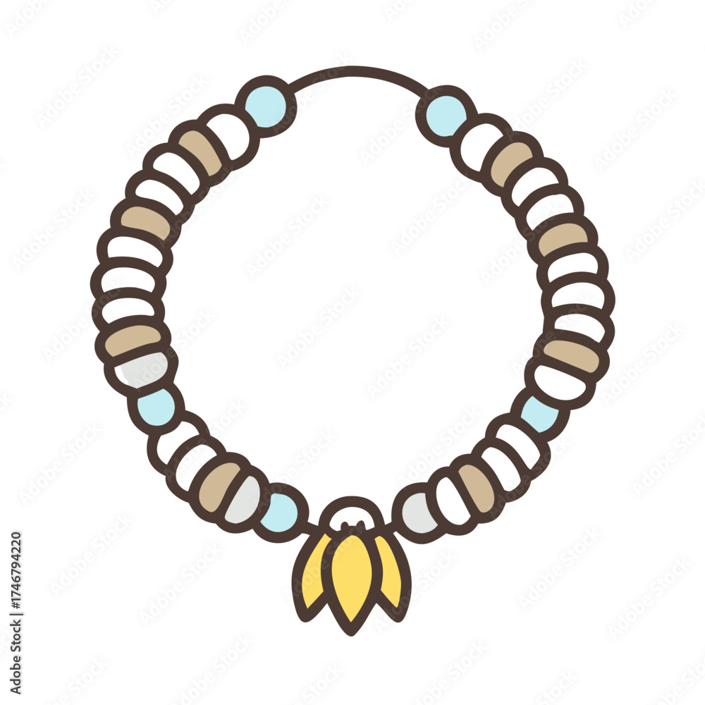 Obraz premium Vector art of a colorful beaded necklace with a flower charm, isolated on a
