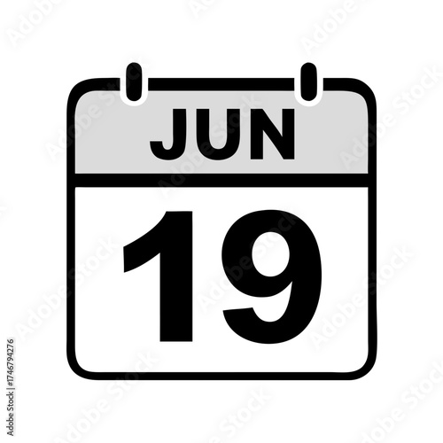 Vector art of a simple graphic illustration of a calendar page showing the date june 19, isolated on a