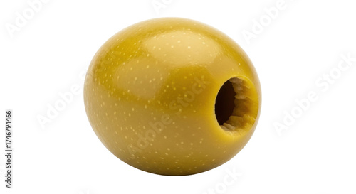 Bild auf Leinwand Isolated yellow green olive with a pit removed, close-up view, Mediterranean foo