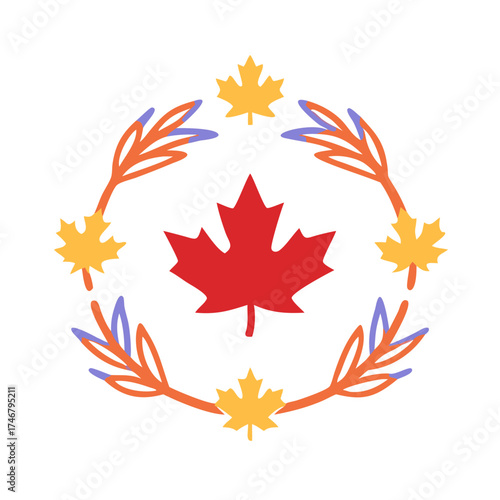Vector art of canadian maple leaf emblem with wreath