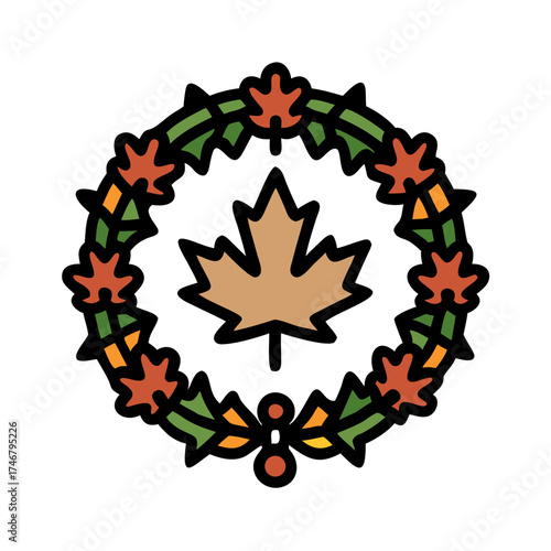 Vector art of canadian maple leaf wreath, symbolizing national pride and autumn
