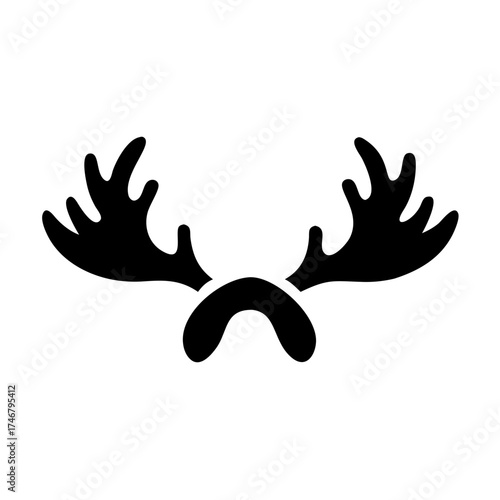 Vector art of black silhouette of moose antlers, a simple and iconic representation of a majestic forest animals headwear, perfect for graphic design and conceptual use