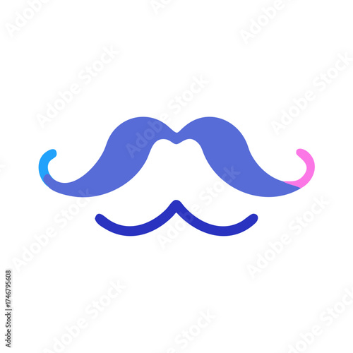 Vector art of a stylized, colorful mustache icon with a blue upper mustache and a dark blue lower mustache, isolated on a