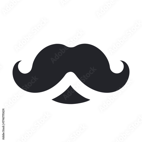 Vector art of a stylized, dark gray mustache icon with a white accent, isolated on a