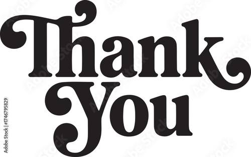 Elegant black typography expressing gratitude with decorative flourishes thank you lettering