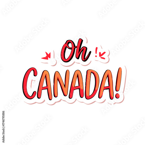 Vector art of handdrawn text oh canada with exclamation marks and small red arrows