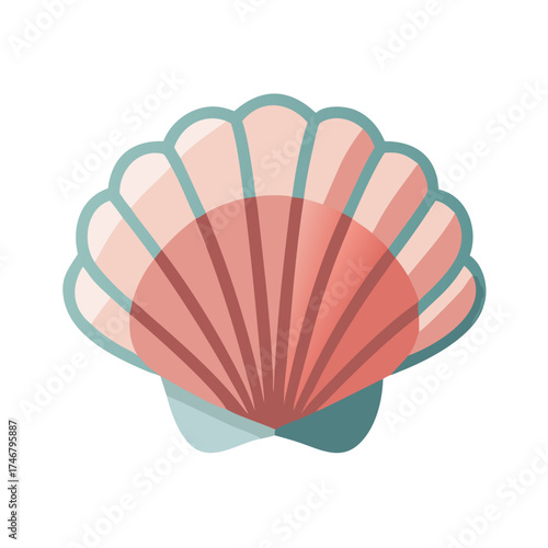 Vector art of a stylized illustration of a pink and teal scallop seashell, isolated on a, perfect for summer and beachthemed designs