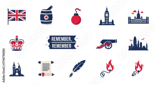 United Kingdom Icon Set A Collection of Symbols and Imagery Depicting British Heritage and Landmarks