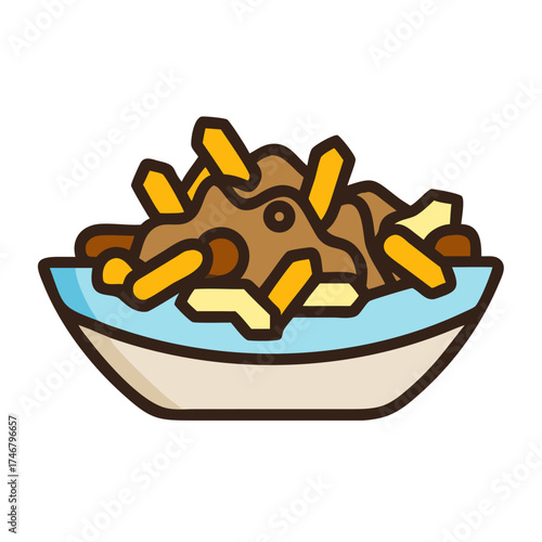 Vector art of poutine illustration, a canadian dish of french fries and cheese curds topped with brown gravy