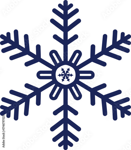 Blue crystal snowflake icon vector illustration on a cold winter holiday background