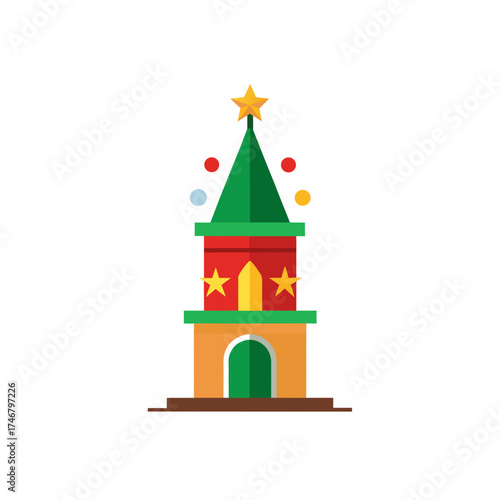 christmas tower turret decorations on white background