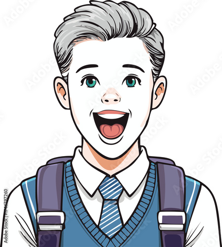 Young Boy Laughing Loudly with Exaggerated Expression
