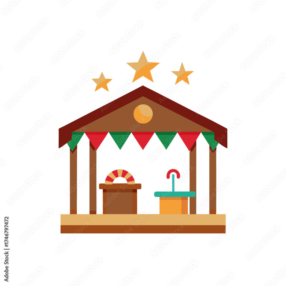 Obraz premium christmas stable stall decorations on white