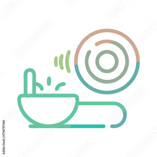 Vector art of a simple line art icon representing a barbecue grill with musical notes and a target symbol above it, isolated on a, symbolizing outdoor cooking and entertainment