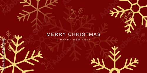 Luxury Merry Christmas banner with snowflakes on red background. Suitable for print, wallpaper and season's card. Vector