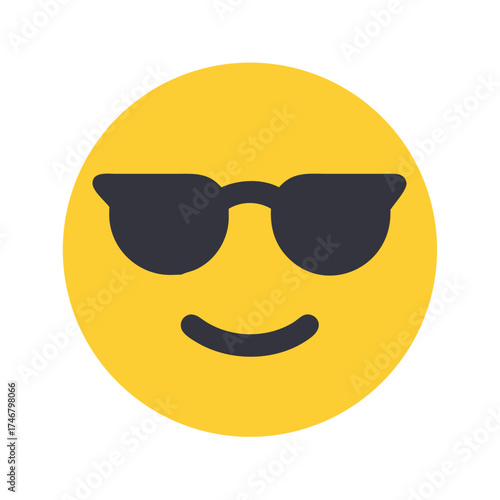 Vector art of a cool yellow emoji wearing dark sunglasses, , conveying a sense of confidence and style, perfect for digital communication and expressing a laidback attitude