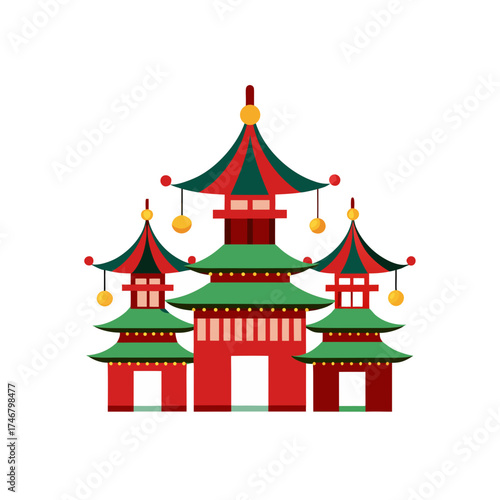 christmas pagoda roof decorations on white background