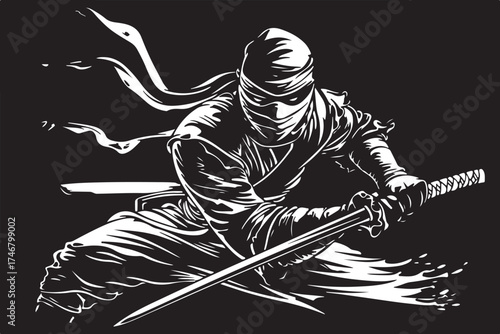 Katana Ninja Battle Silhouette Set