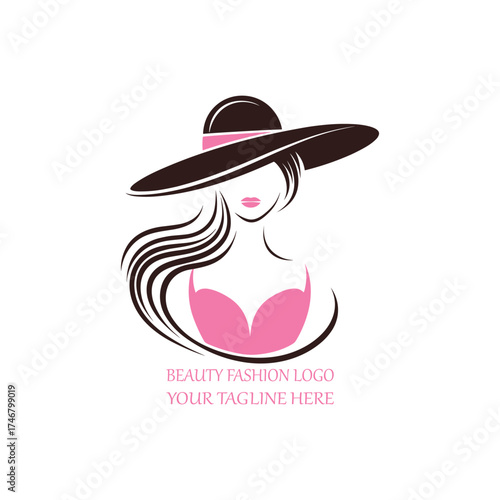 Elegant Woman Logo with Hat and Flowing Hair for Beauty or Fashion Brand