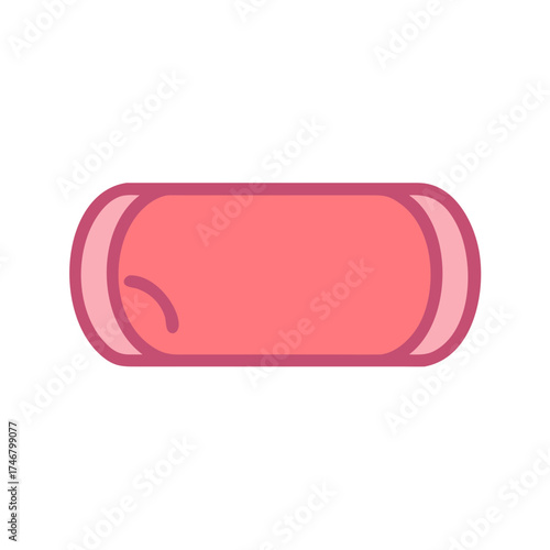 Vector art of a simple, flat illustration of a pink sausage isolated on a, with a thick outline and a subtle curve suggesting a bite mark