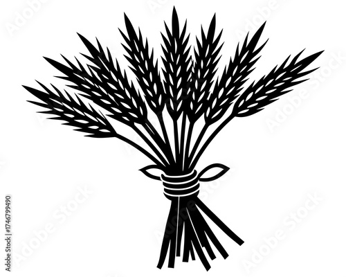 Golden wheat sheaf bundle, autumn season decoration silhouette vector illustration