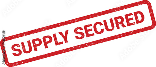 Distressed red rubber stamp displaying supply secured text in uppercase letters on a business document
