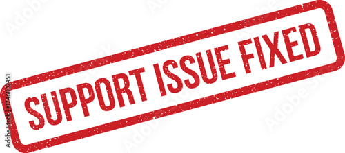 Distressed red rubber stamp graphic confirming a resolved issue within a technical support system or service