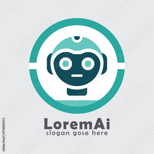 LoremAI Round Robot Head Mascot Logo, Friendly Chatbot Avatar