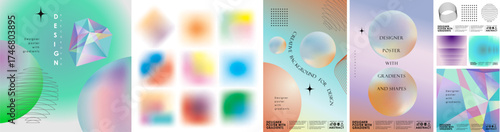 Modern abstract gradient vector poster with geometric shapes, circle, ball, spheres, space and colorful pattern, trendy design background for branding, web, cover, print, and creative projects.
