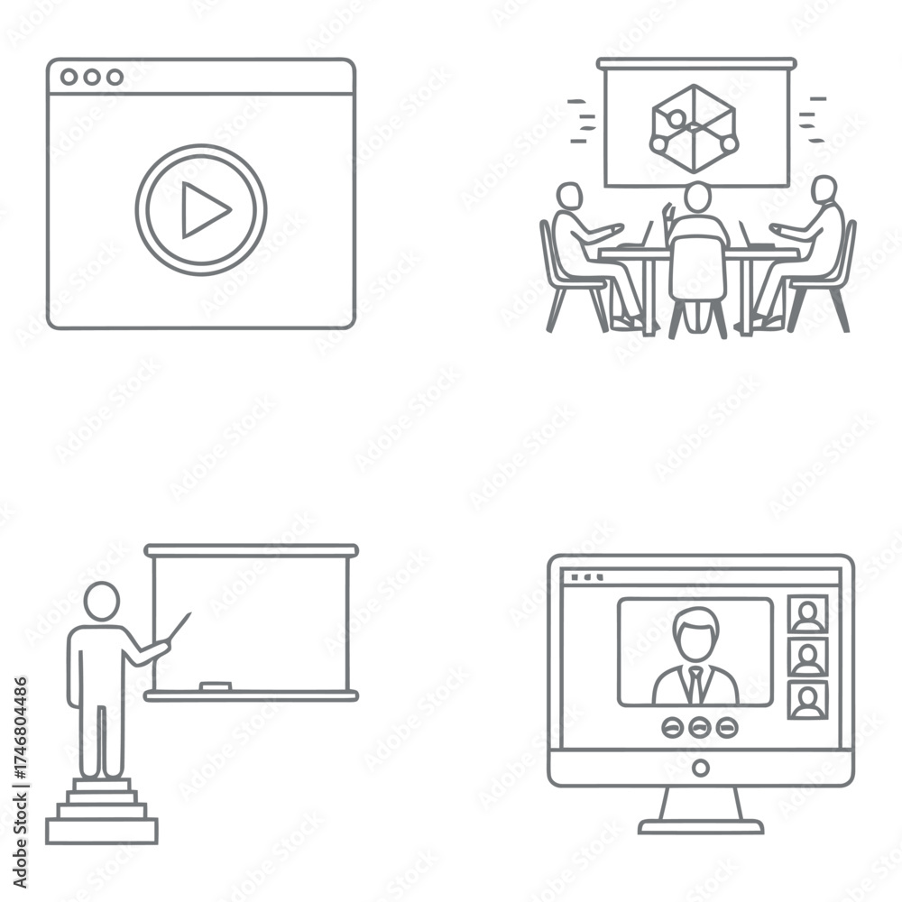 Fototapeta premium Vector art of online education and presentation icons