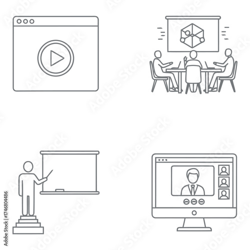 Vector art of online education and presentation icons