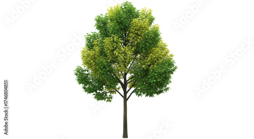 Isolated Tree in the Springtime Sunlight with Bright Green Foliage against No Background