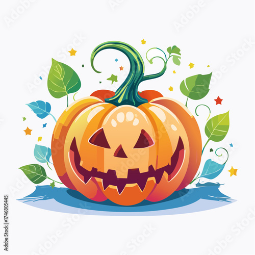 Halloween Pumpkin Vector Illustration with Spooky Face