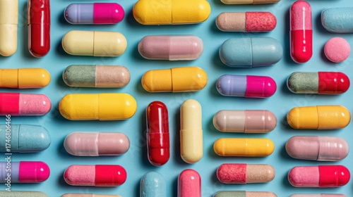 Capsules display pharmaceutical industry product photography studio environment top-down view health and wellness concept