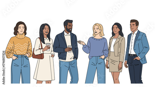 Diverse Group of Young Adults Talking and Socializing, Casual Business Interaction, Multicultural Team Meeting