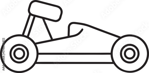 Simple Line Art Icon of a Go-Kart or Racing Car, Isolated on White Background