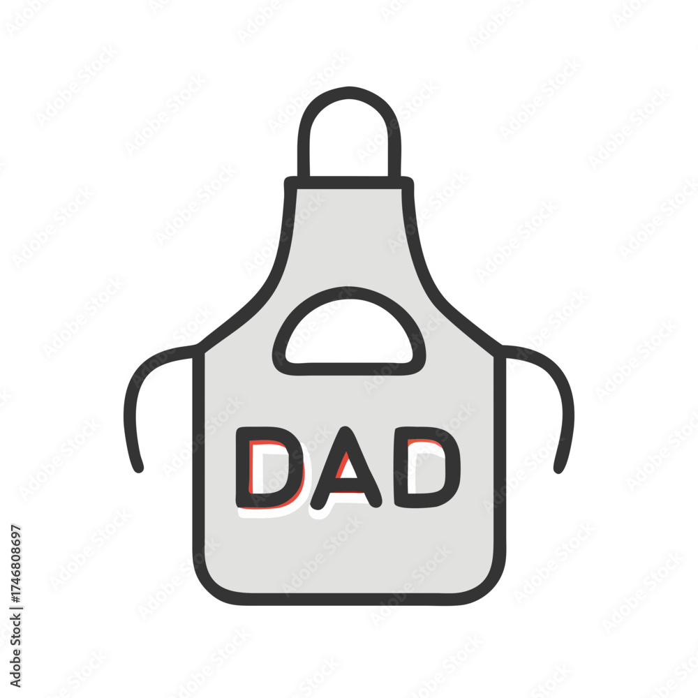 Obraz premium Vector art of simple illustration of a grey apron with the word dad in bold letters, isolated on a, representing fatherhood and cooking
