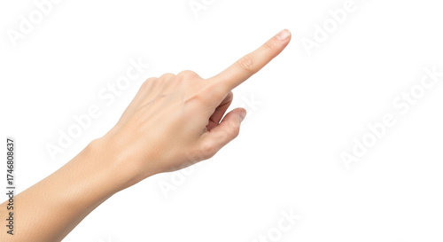 Foto Isolated human hand pointing or touching an invisible object, on neutral backgro