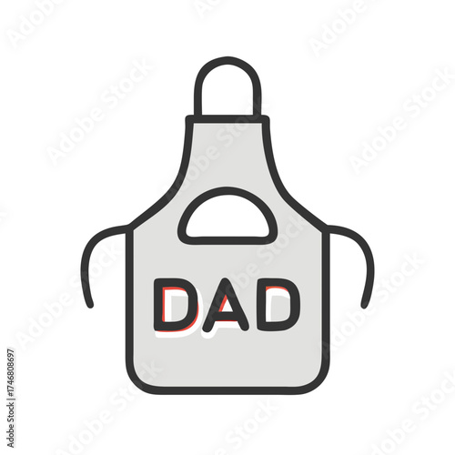 Vector art of simple illustration of a grey apron with the word dad in bold letters, isolated on a, representing fatherhood and cooking