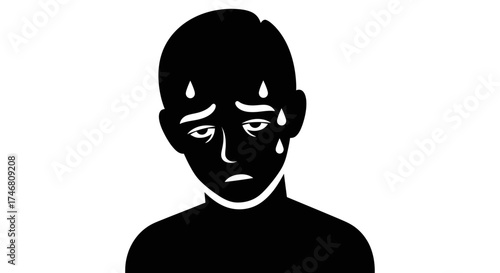 Silhouette of a person sweating with a sad expression, depicting stress or anxiety.