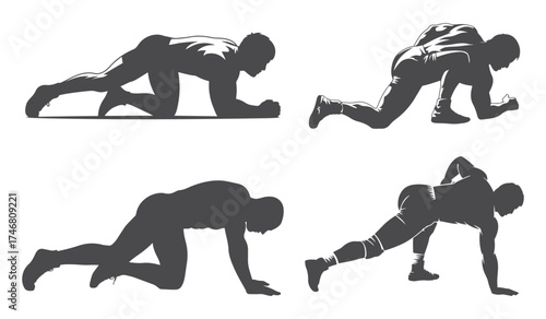 Athlete Starting Positions Silhouette Set – Runner Sprint Training Vector Illustration