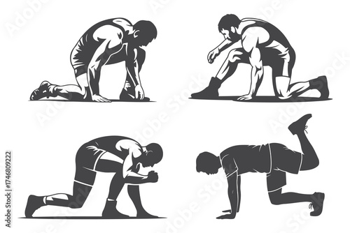 Athlete Starting Positions Silhouette Set – Runner Sprint Training Vector Illustration