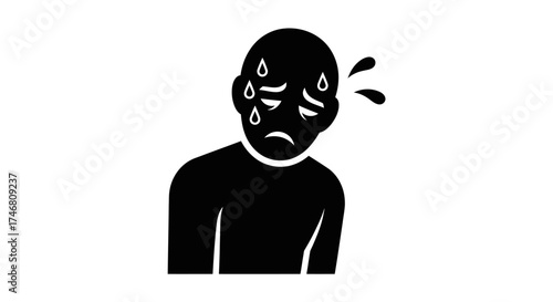 A black silhouette of a person experiencing stress, with sweat droplets visible.